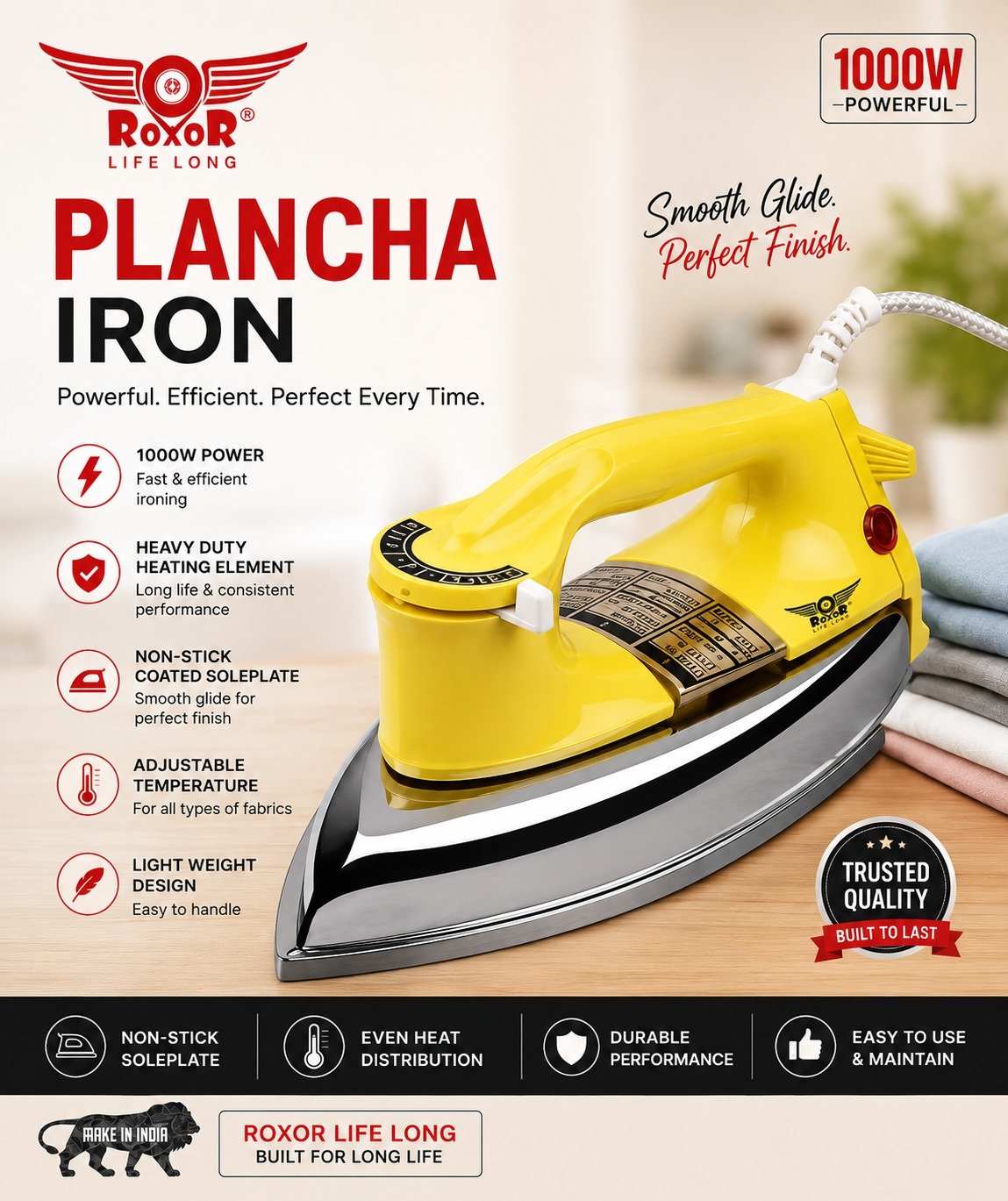 Roxor Plancha Iron – 1000W Heavy Duty Dry Iron