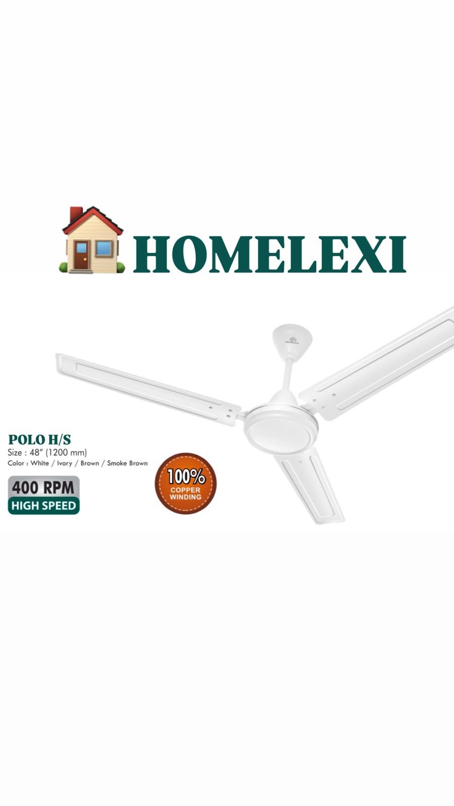 HomeLexi Polo H/S Ceiling Fan – 48" (1200mm)
