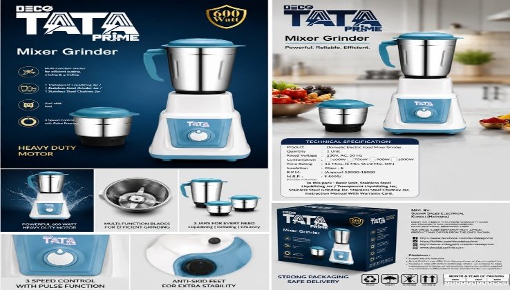 Deco Tata Prime Mixer Grinder — 750W, 3 JAR