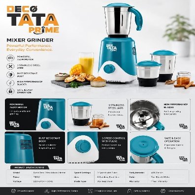 Deco Tata Prime Mixer Grinder — 900W - 3JAR