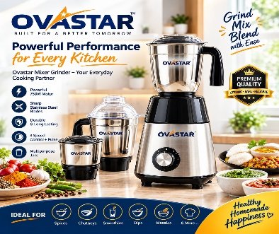 Ovastar Mixer Grinder — 750W, 3 JAR